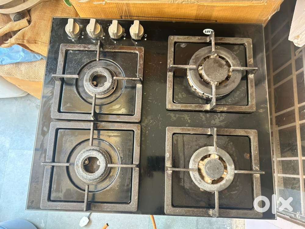 4-Burner Gas Stove, Washing Machine, Wall Frame, Wooden Table,
