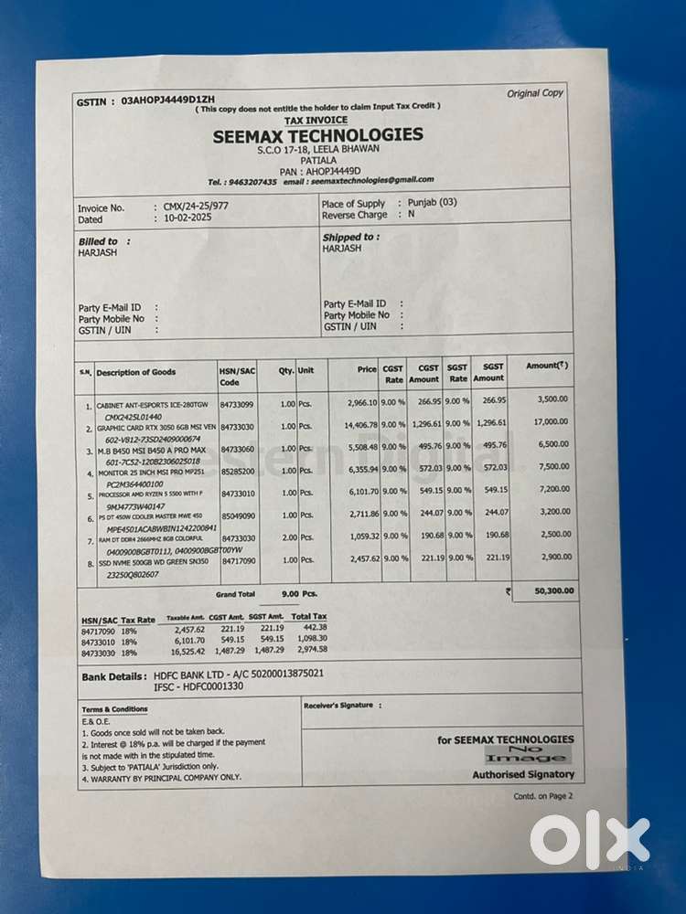 Monitor and PC with bill