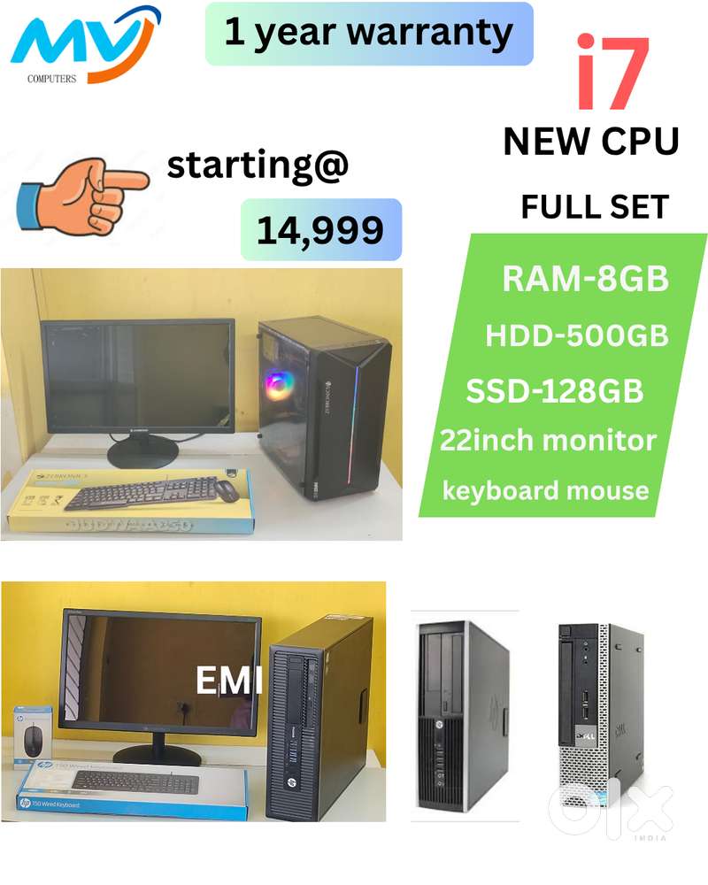 1- Year Warranty  Hard Disk - 500GB  Monitor  Keyboard Mouse  Basic S