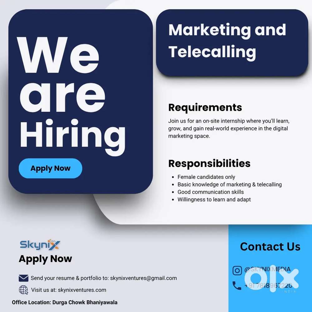 We are Hiring Female Intern only for Sales and marketing