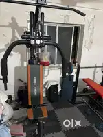 Home Gym with Bench and Weights. Complete gym set