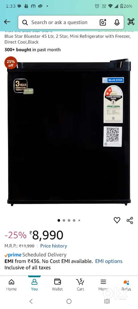 Blue Star Bluestar 45 Ltr, 2 Star, Mini Refrigerator with Freezer,