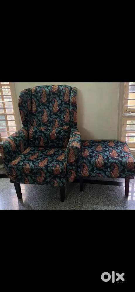 Comfy Wing Chair with Ottoman - Paisley Print