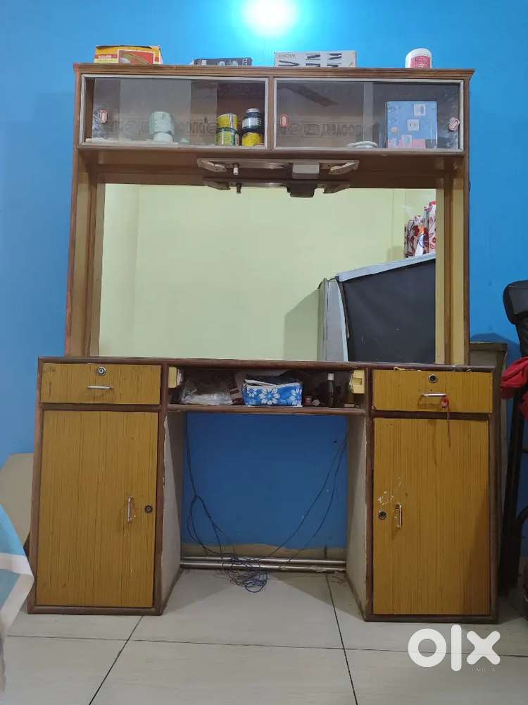 Homemade dressing table with big mirror and light connection