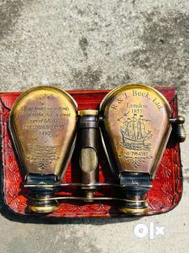 Antique Brass Flip Binoculars by Columbus with Authentic Leather Cover