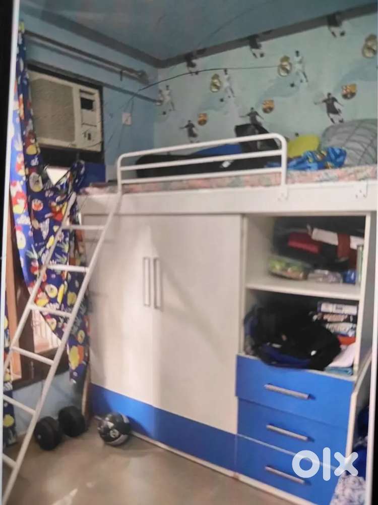 Bed with wardrobe with iron ladder