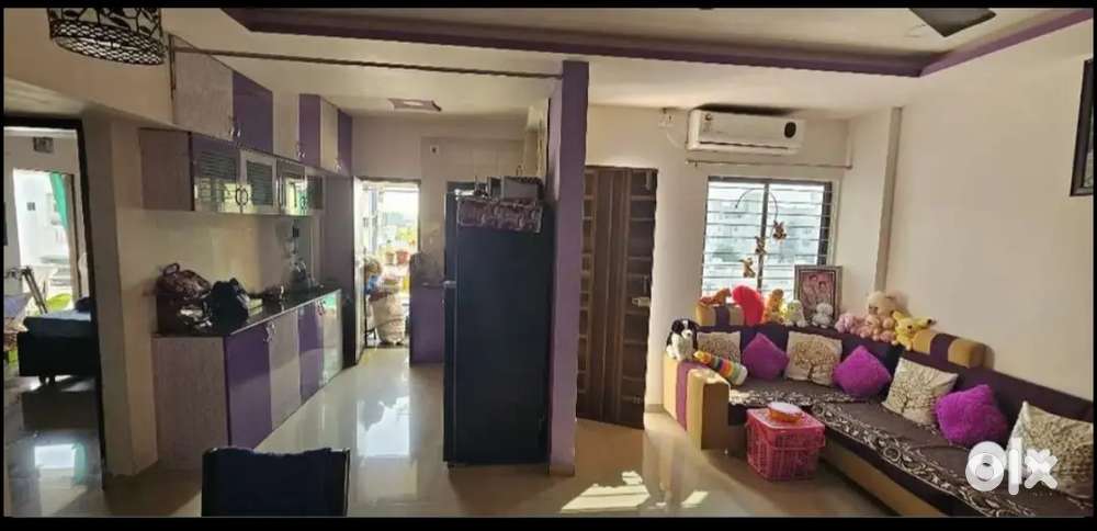 furnished road facing flat with car and 2 wheeler
parking