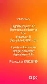ITI Electricians Required for panel wiring.