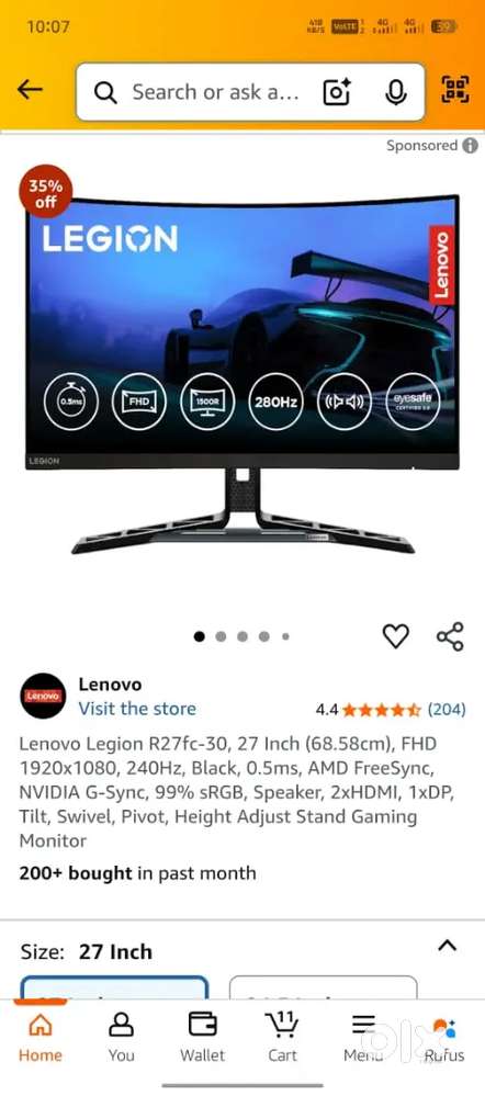Lenovo legion r27fc curved monitor