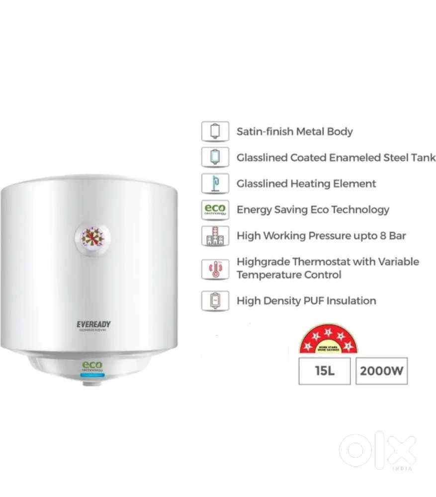 EVEREDY 15 LTR WATER ELECTRIC GYSER, GOOD CONDITION 5 STAR RATING