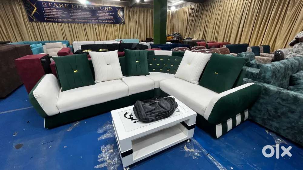 Trending l shape sofa set with Lose pillows in beautiful colours in ST