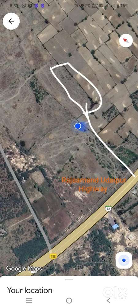 Rajsamand Udaipur Highway Near Pur Village 1 bigha 8 bisva khet hai