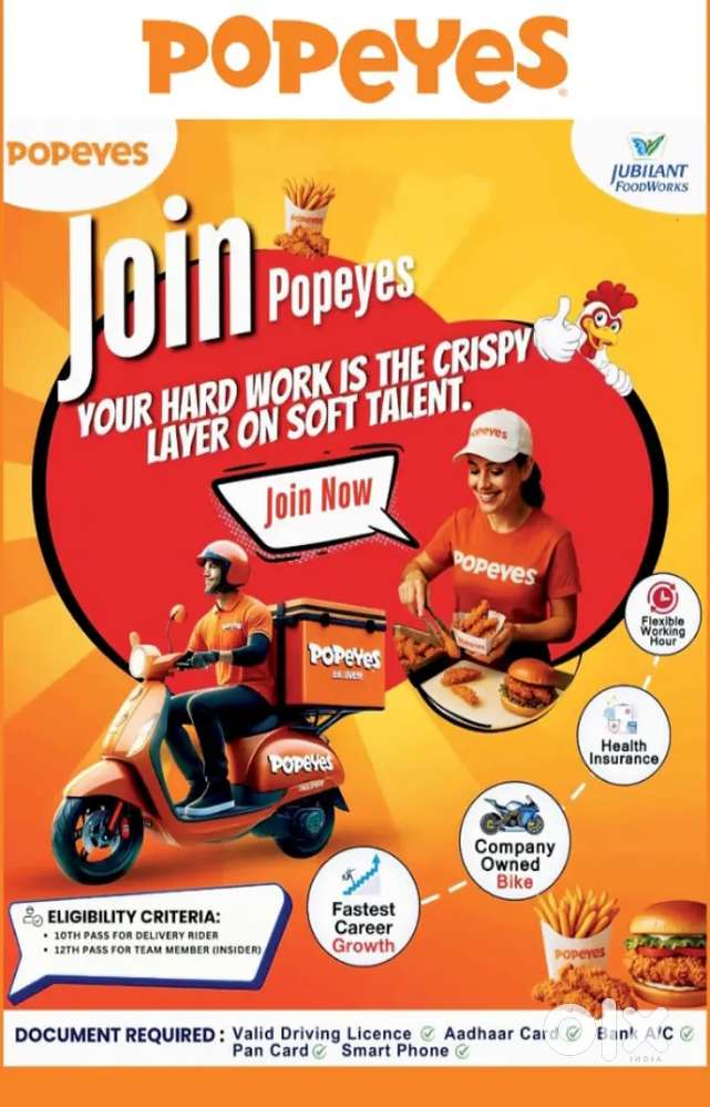 POPPEYES MOGAPPAIR ANNA NAGAR PIZZA DELIVERY FREE E-BIKE -FIXED SALARY