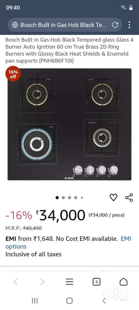 Brand new Bosch Built in Gas Hob Black Tempered glass Glass 4 Burner