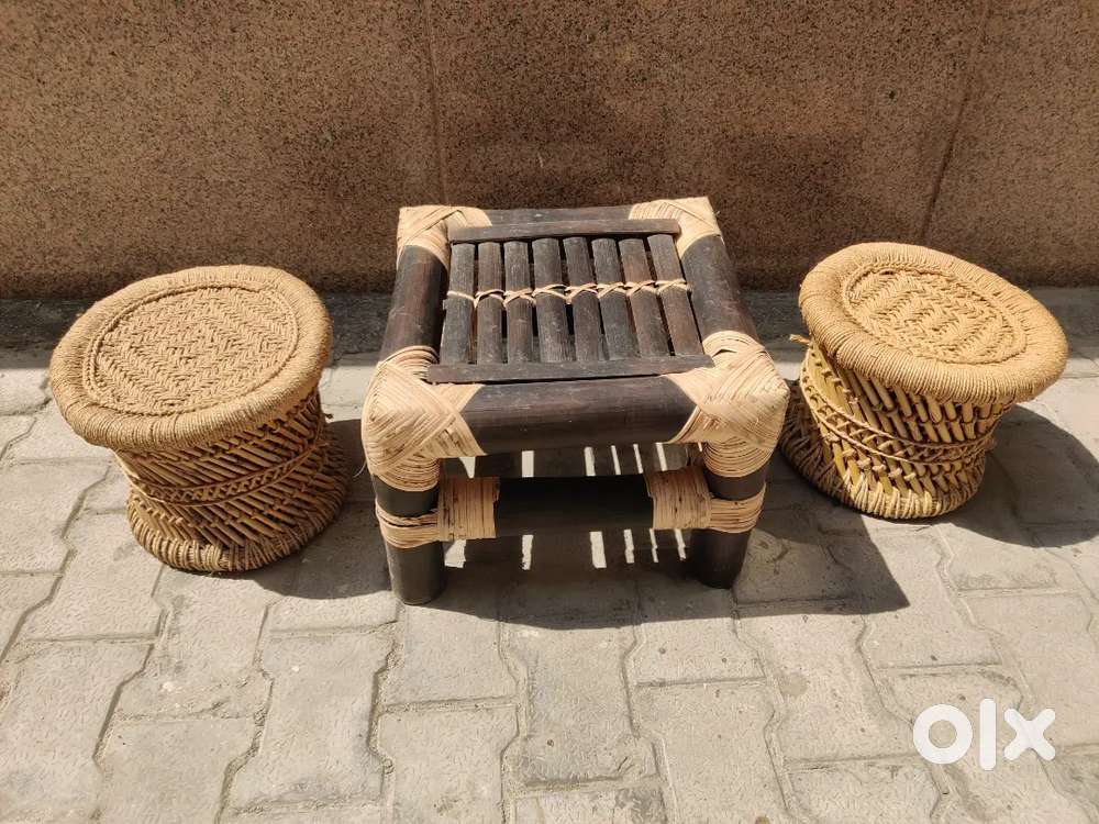 Bamboo Mini Table Bamboo Mudda Stool Iron Stool Laundry basket