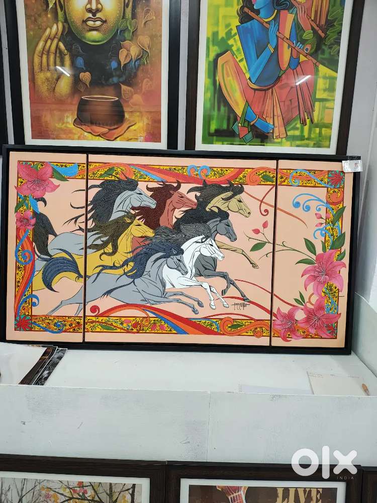 7 horses handmade painting