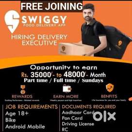 FREE JOINING 100 Delivery boys SWIGGY Food Delivery jobs