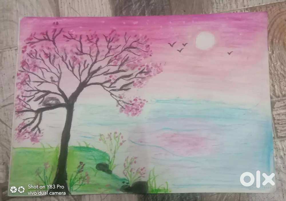 Oil pastel pink nature  drawing. sell low price