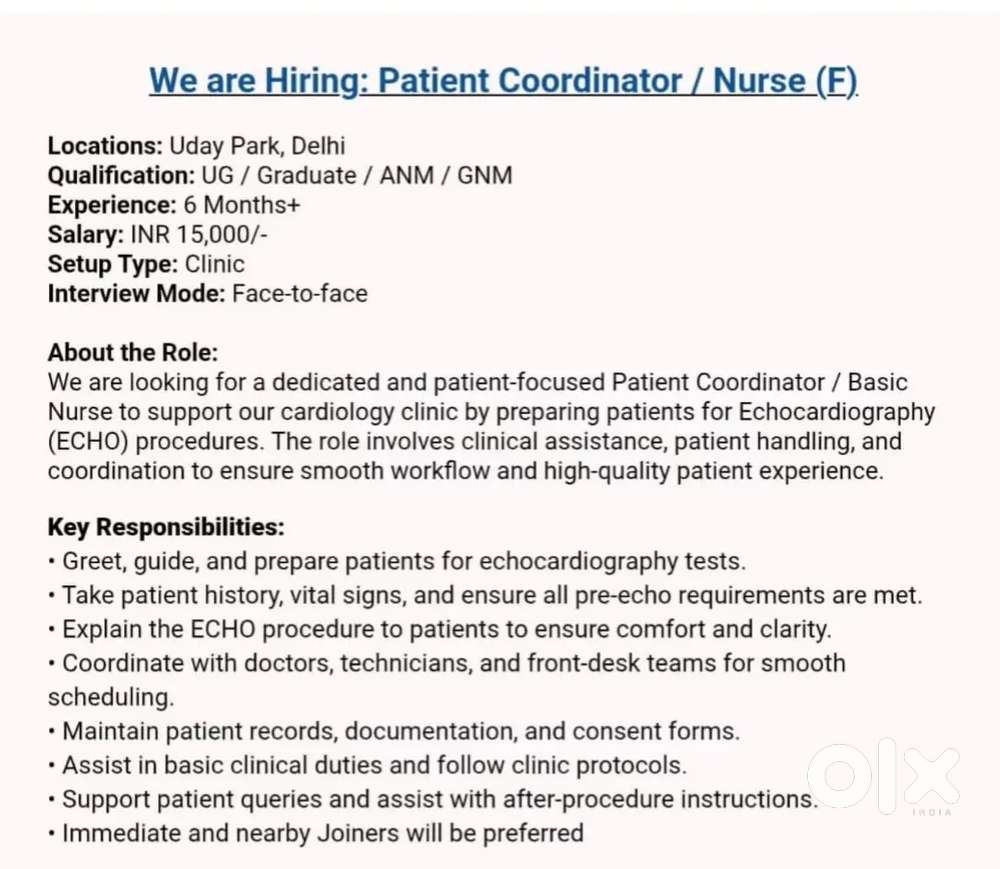 We are Hiring: Patient Coordinator / Nurse