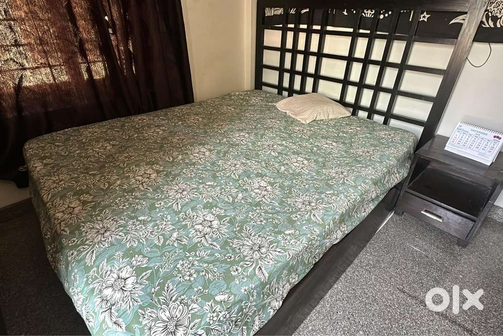 Wooden Double Bed Modular Cot & Side Table – Excellent Condition