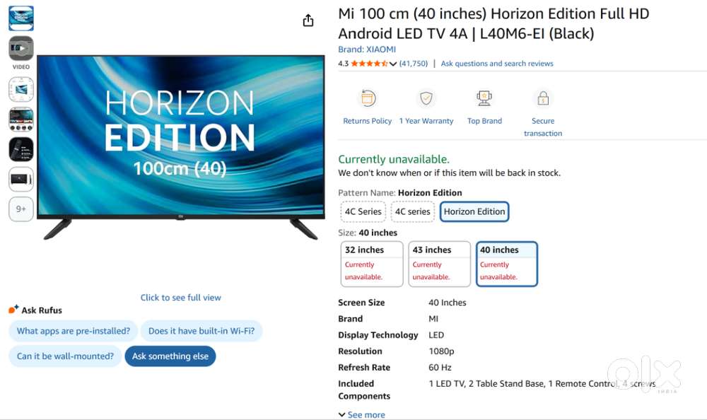 Mi 100 cm (40 inches) Horizon Edition Full HD Android LED TV 4A  L40M