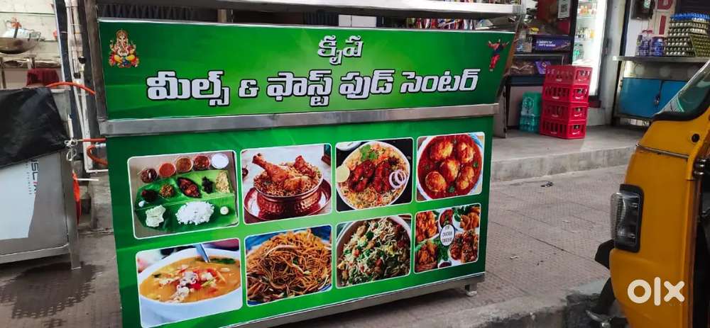 Fast food counter and meals all items set