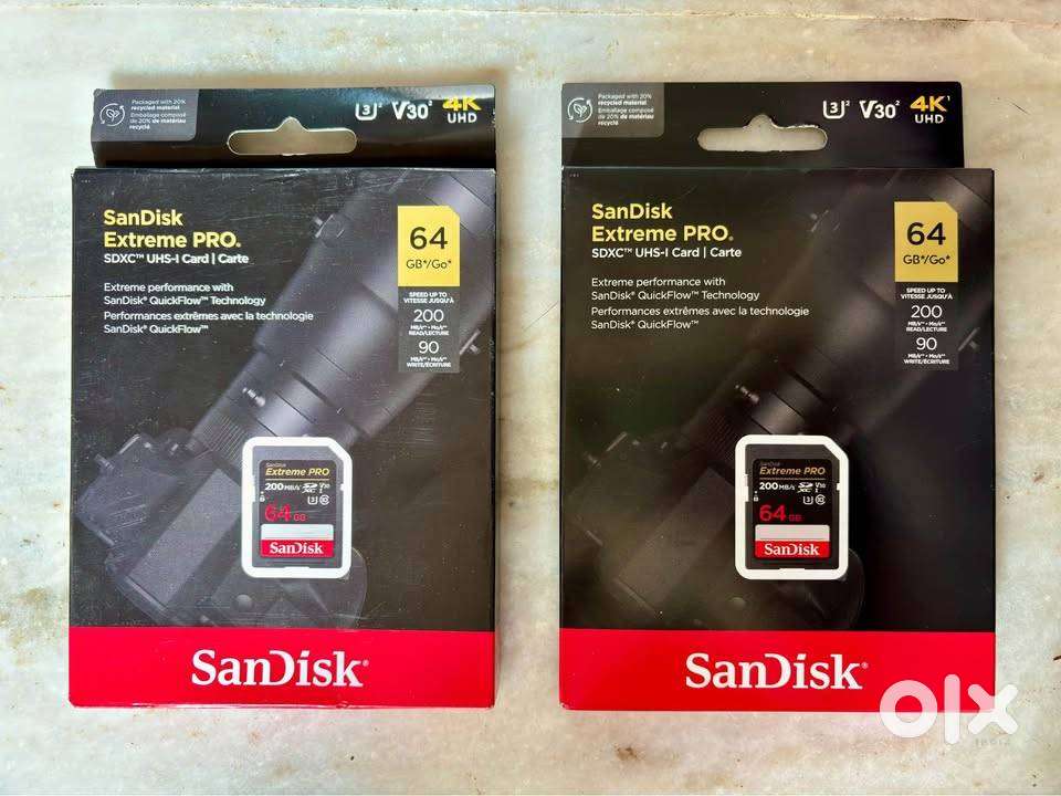 Sandisk Extreme Pro SDXC 64gb 200/MBs Camera Memory Card 2pcs for Sale