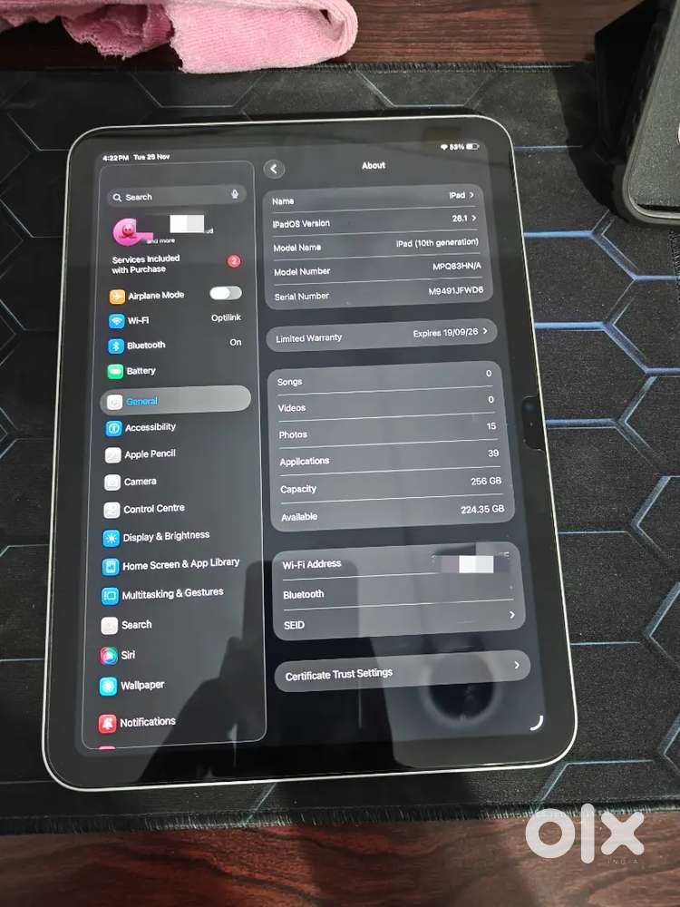 Ipad 10th gen 256gb storage (warrenty till September 2026)