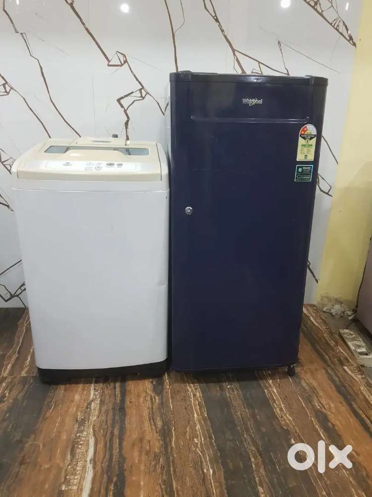 Whirlpool single door refrigerator nd samsung top load washing machine