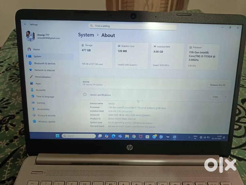 Hp 14s laptop 11th gen i3 8gb RAM 512SSD -excellent condition
