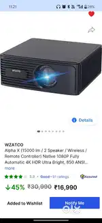 Wzatco alpha x android projector