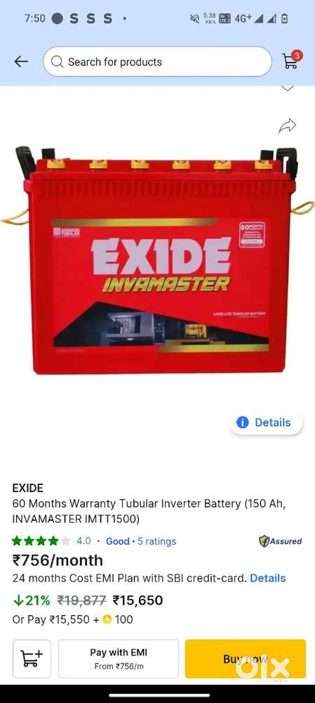 EXIDE 150ah 60 Months Warranty Tubular Inverter