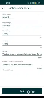 Wanted counter boys and cleaner boys  for hotel with good salary