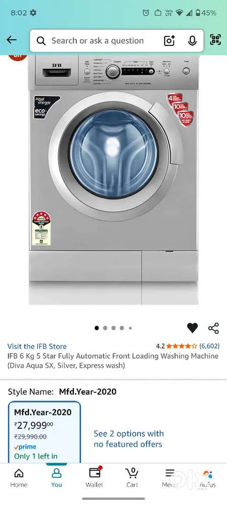 IFB DIVA AQUA SX 6KG 800 RPM FULLY AUTOMATIC