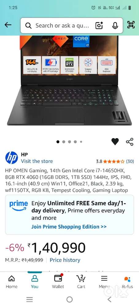 11 month warrenty still on, HP OMEN Gaming, 14th Gen i7, 4060