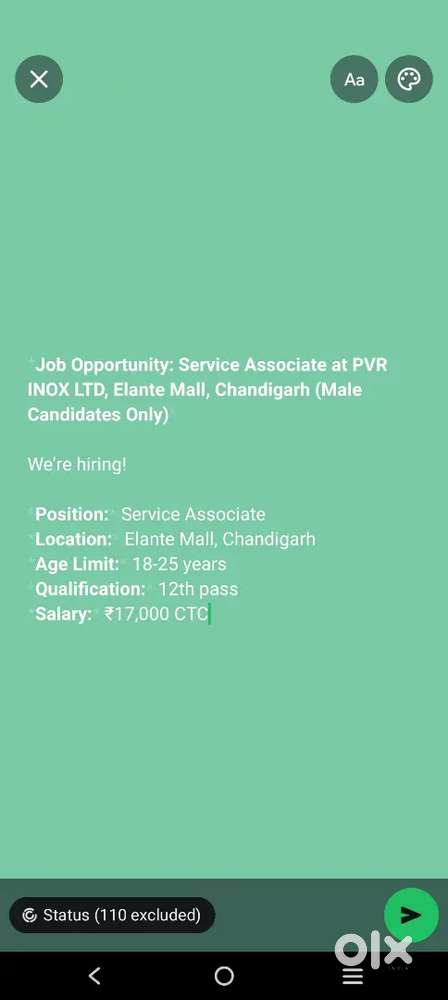 Service associate at PVR INOX LTD Elante Chandigarh