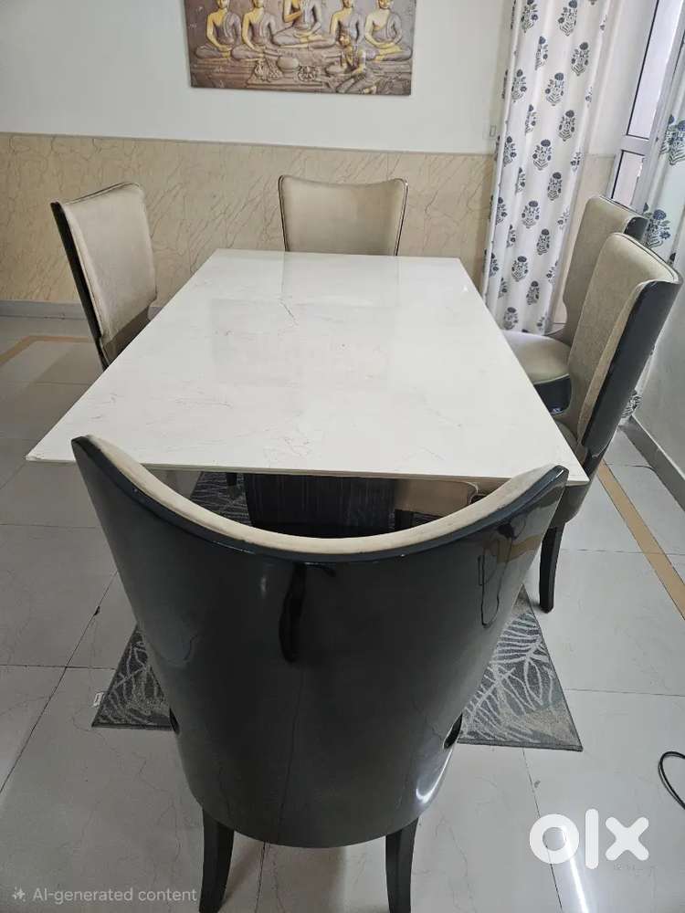 Luxury Marble Top 6-Seater Dining Table  Sheesham Wood  Nearly New