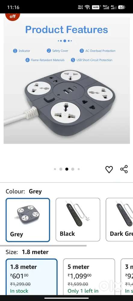 6 socket extender with 2 usb