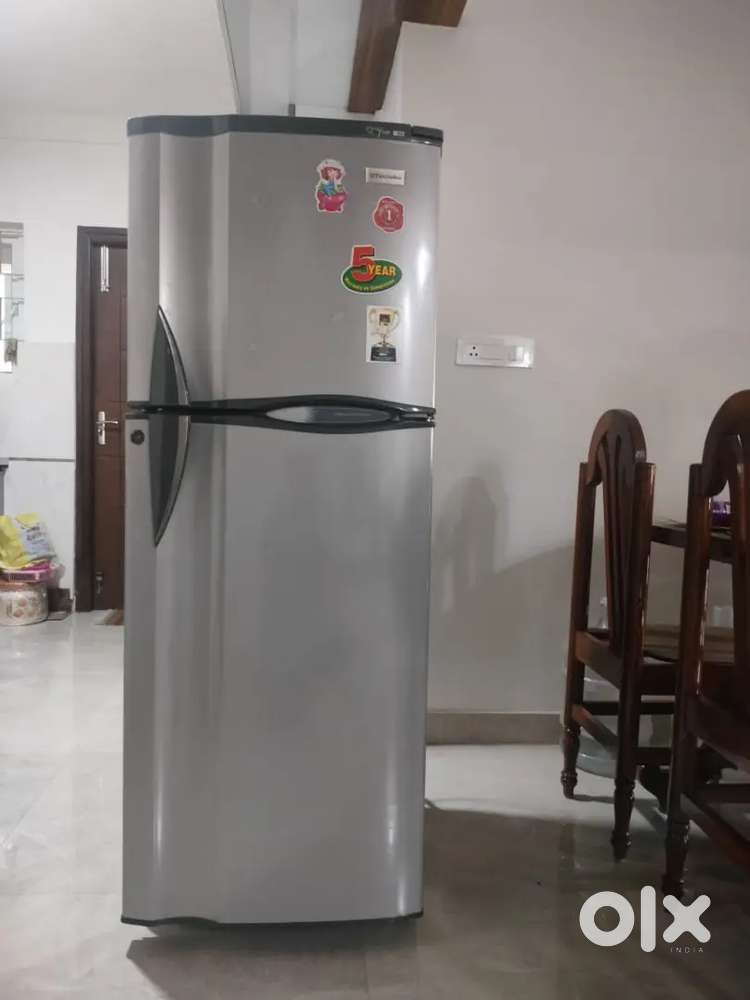 Double door fridge of Electrolux make in Grey colour.