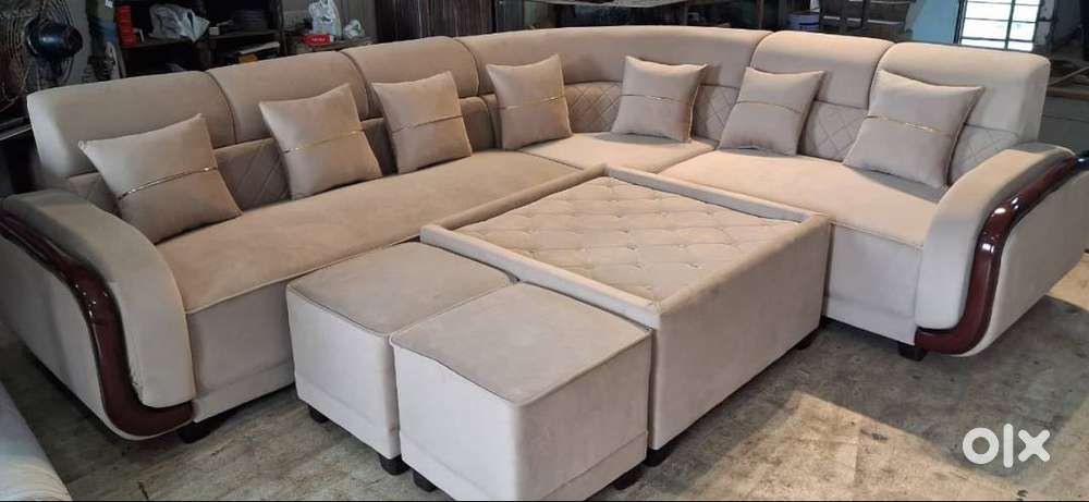 Luxury Corner L-Shaped Sofa with Ottoman & Cushions