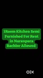 Naranpura Bachlor Allowed 1ROOM Kitechn FurnishedForRent in Naranpura