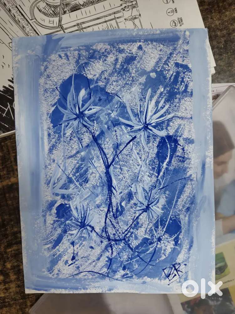 Original Hand-Painted Abstract Blue Artwork - A4 Size
