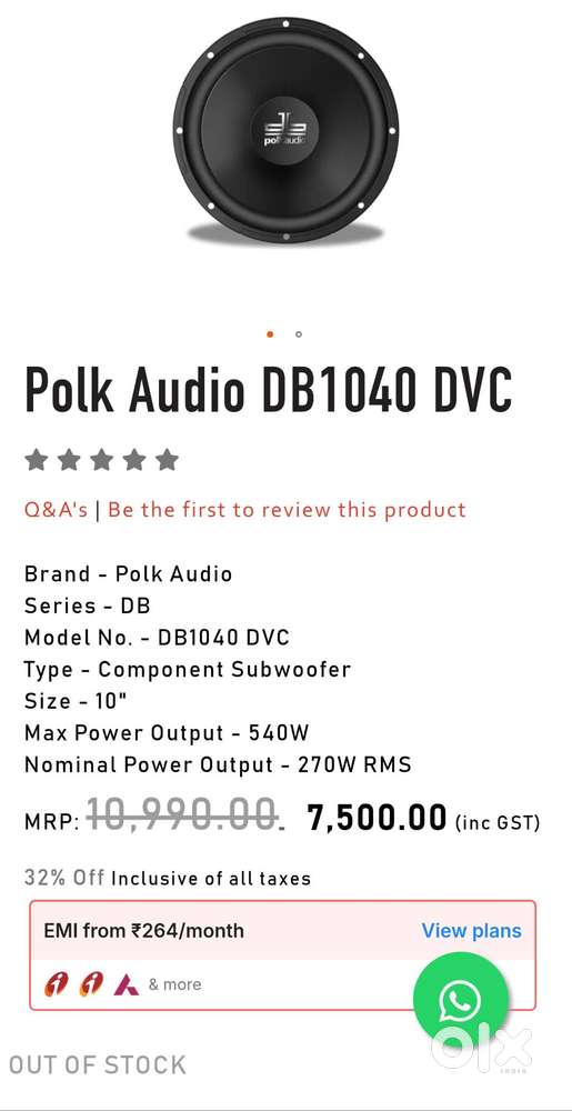 Polk subwoofer for car 10inch