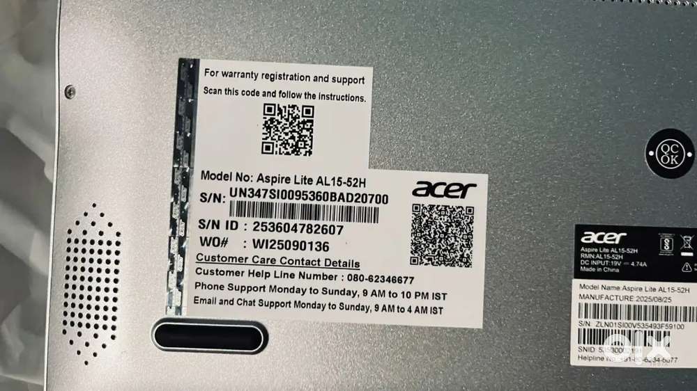 Acer model no: aspire lite al15-52h