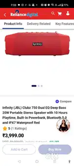 Portable speaker, bluetooth speaker, JBL infinity harman, clubz 750