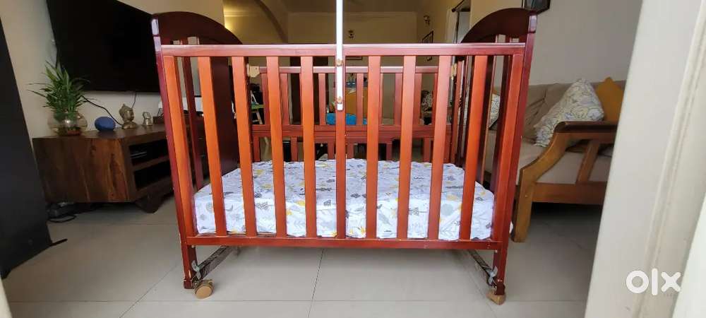Babyhug Wooden Baby Cot with Mattress