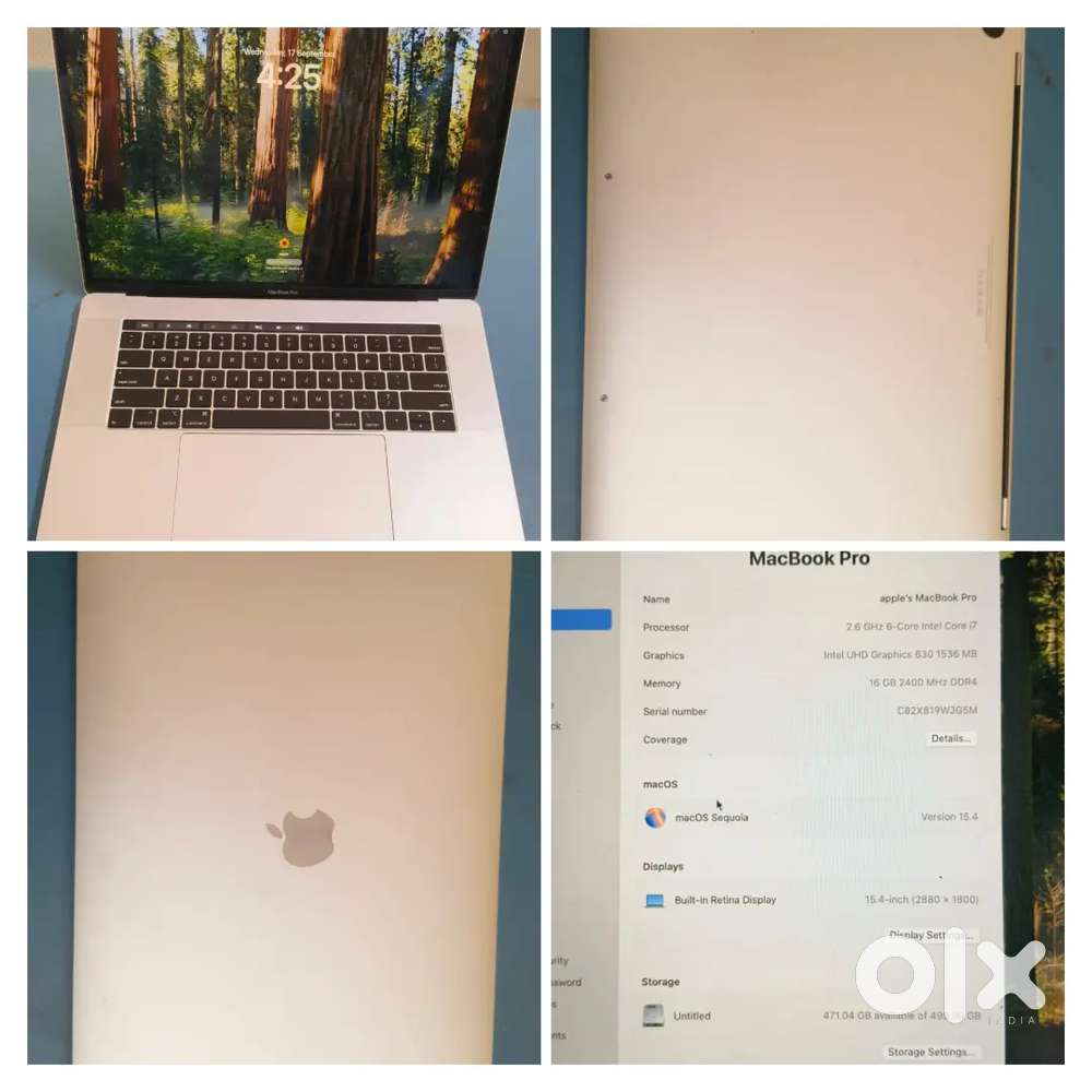 *MacBook Pro A1990* Touch Bar*
Core i7 Processor 
16 GB Ram 
256 GB*