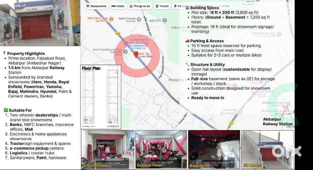 Prime Commercial Showroom for Rent on Ayodhya–Akbarpur Road