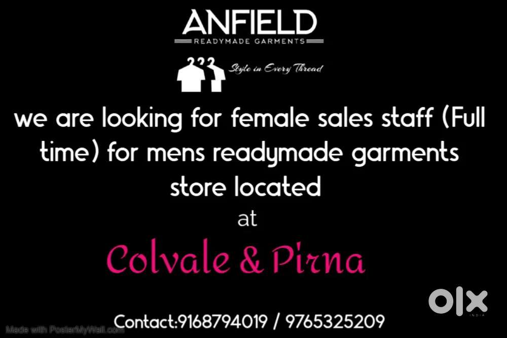 Female (unmarried)sales staff for mens clothing store