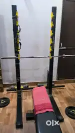 Squat+bench press rack+ olympic barbell+ dumbell and dumbell rack